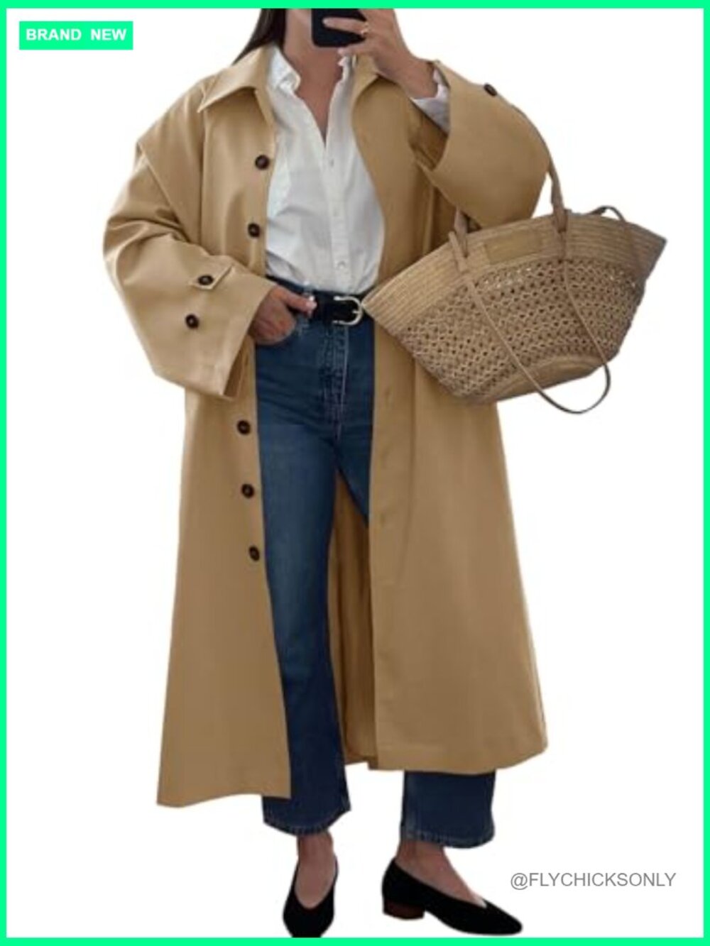 Long Trench Coat Single Breasted Oversized Windproof Classic Lapel Overcoat - Picture 2 of 7